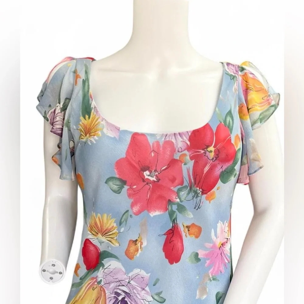 Ralph Lauren Light Blue Dress with Red Floral Print - Picture 3 of 5